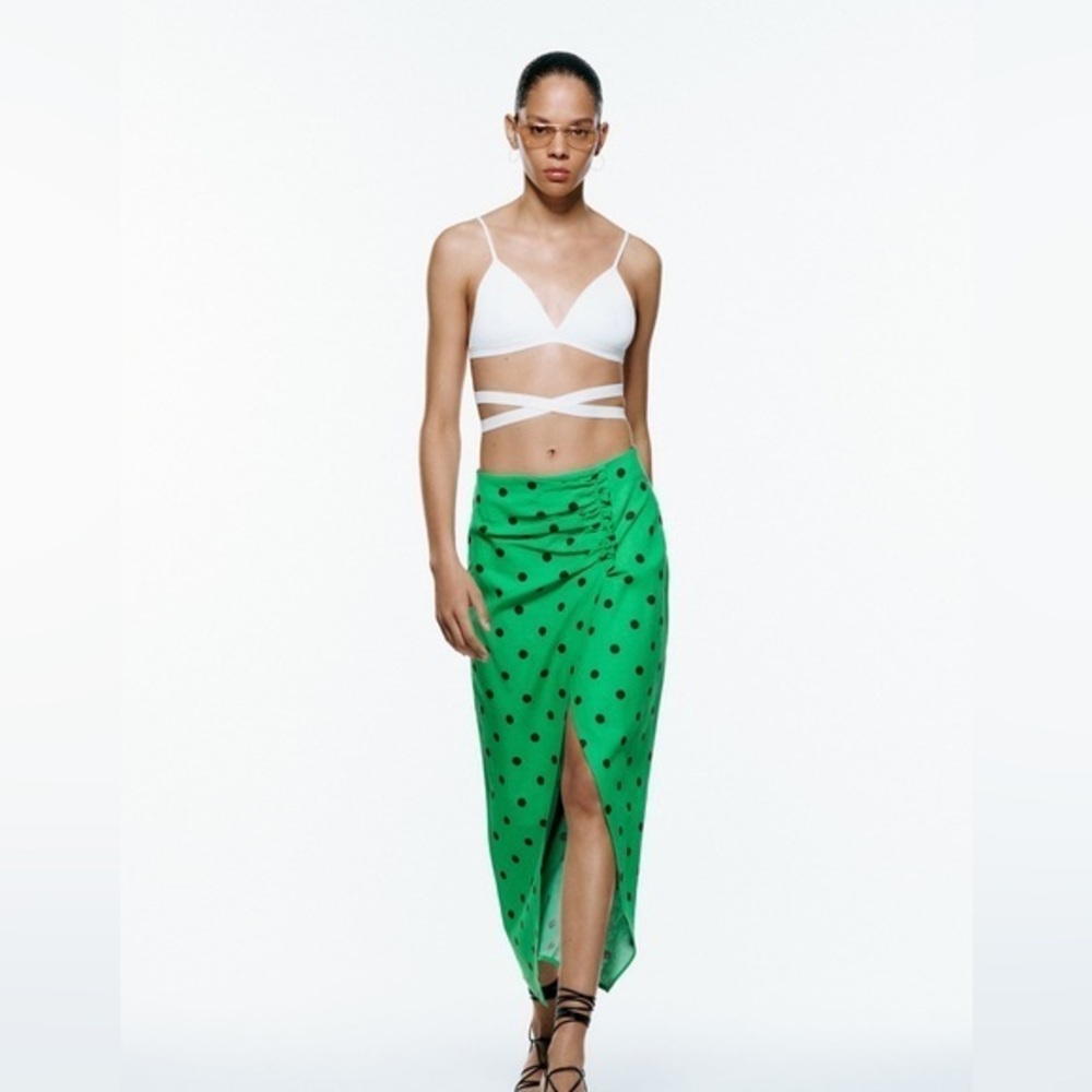 Brand New Zara Polka Dot Linen Midi Skirt Size L